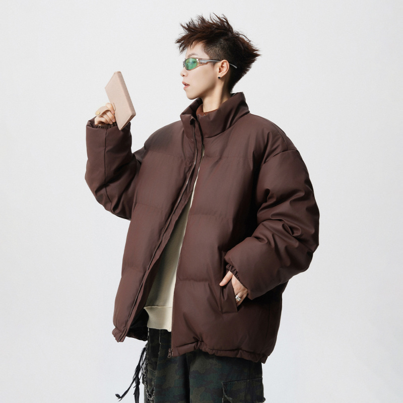 美式复古pu皮立领短款棉服男冬季