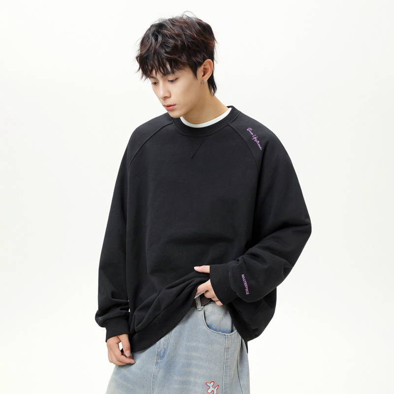 潮牌撞色字母刺绣重磅圆领卫衣男