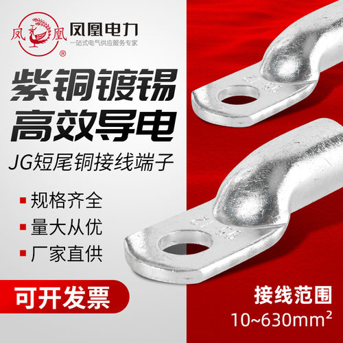 凤凰 铜接线端子JG-10/16/25/35/50/70镀锡线鼻子管 压短尾 批发