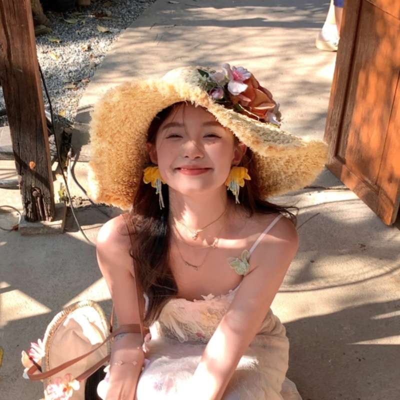 花朵毛边草帽防晒遮阳法式手工