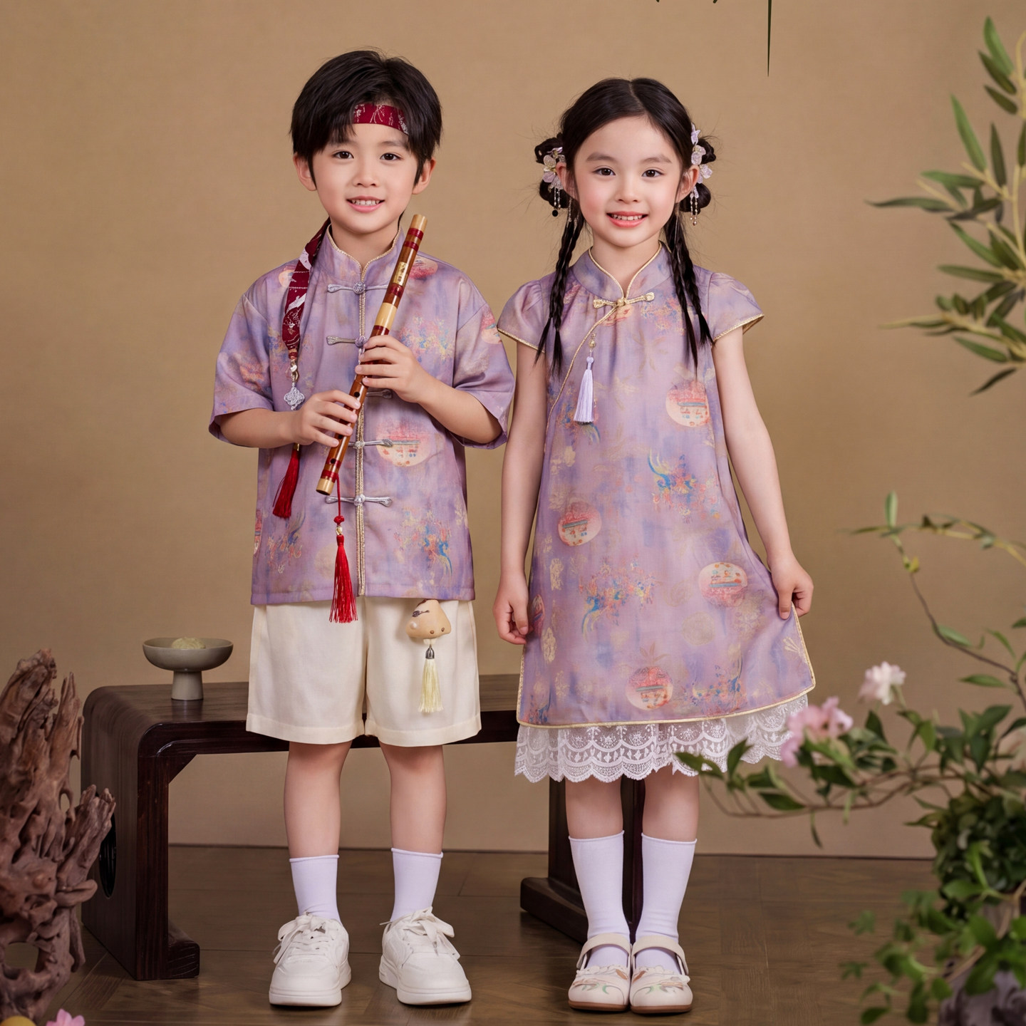 儿童汉服套装男女童夏季中国风古装洋装小女孩小男孩演出表演服