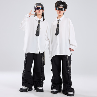儿童街舞演出服嘻哈风男女童少儿hiphop潮服穿搭酷帅衬衫 马甲套装