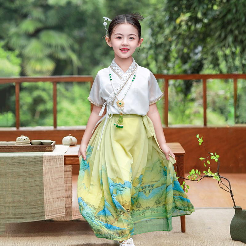 马面裙套装2024新款女童夏季半身裙儿童古装汉服日常可穿新中式