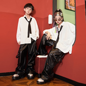 hiphop嘻哈酷炫架子鼓套装 少儿街舞演出服儿童poppin表演服装 衬衫
