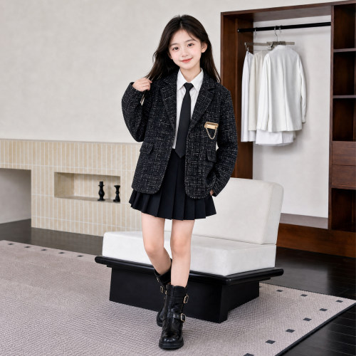 秋季女童小香风学院风三件套潮童