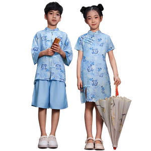 儿童旗袍女童中国风汉服演出服国庆表演服装新中式男童套装薄款夏