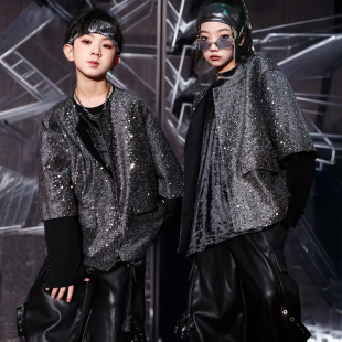 儿童演出服酷帅舞台亮片架子鼓表演服男童街舞潮服女童hiphop走秀