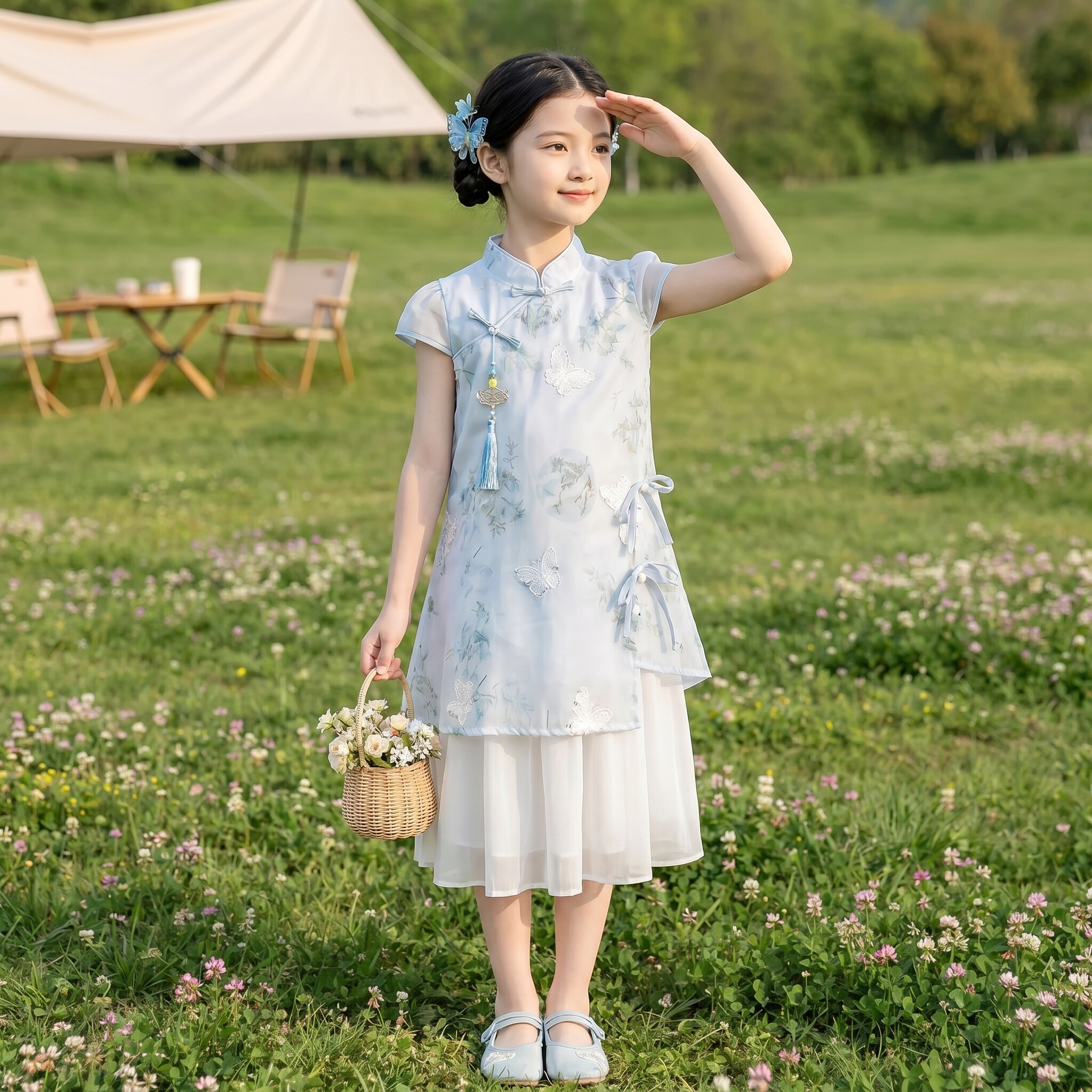 女童装夏季新中式改良旗袍风假两件连衣裙子2026新款儿童夏装国风