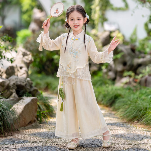 女童新中式刺绣流苏汉服套装新款