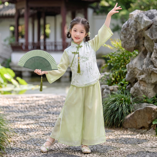 女童新中式竹子印花汉服两件套