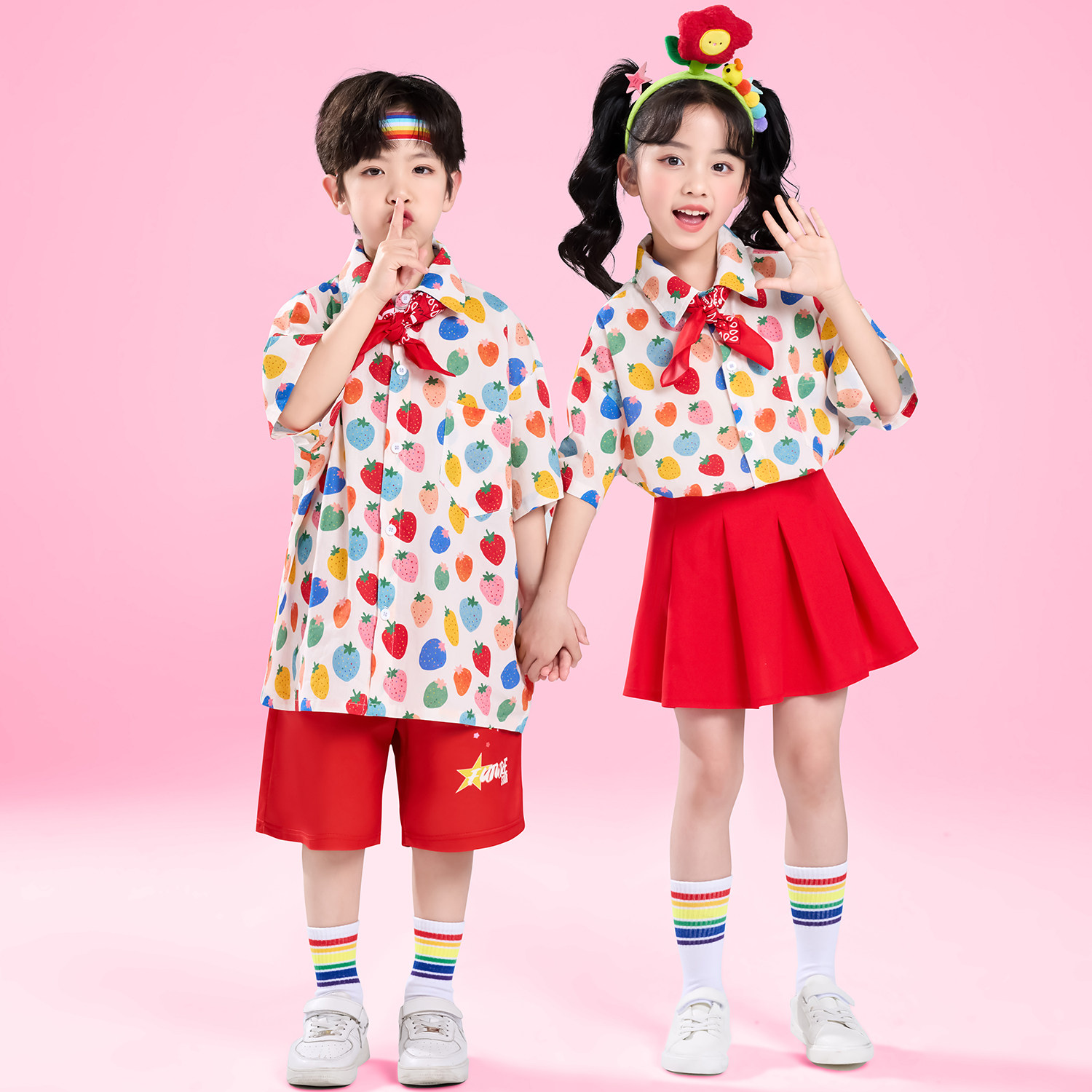 女童草莓衬衫演出服2026六一儿童表演服幼儿园合唱服装男女童套装