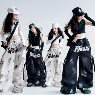 女童爵士舞服装少儿街舞嘻哈hiphop短袖潮酷女孩工装裤演出服套装
