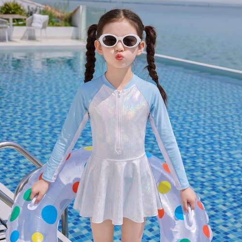 女大童夏季长袖分体防晒游泳衣