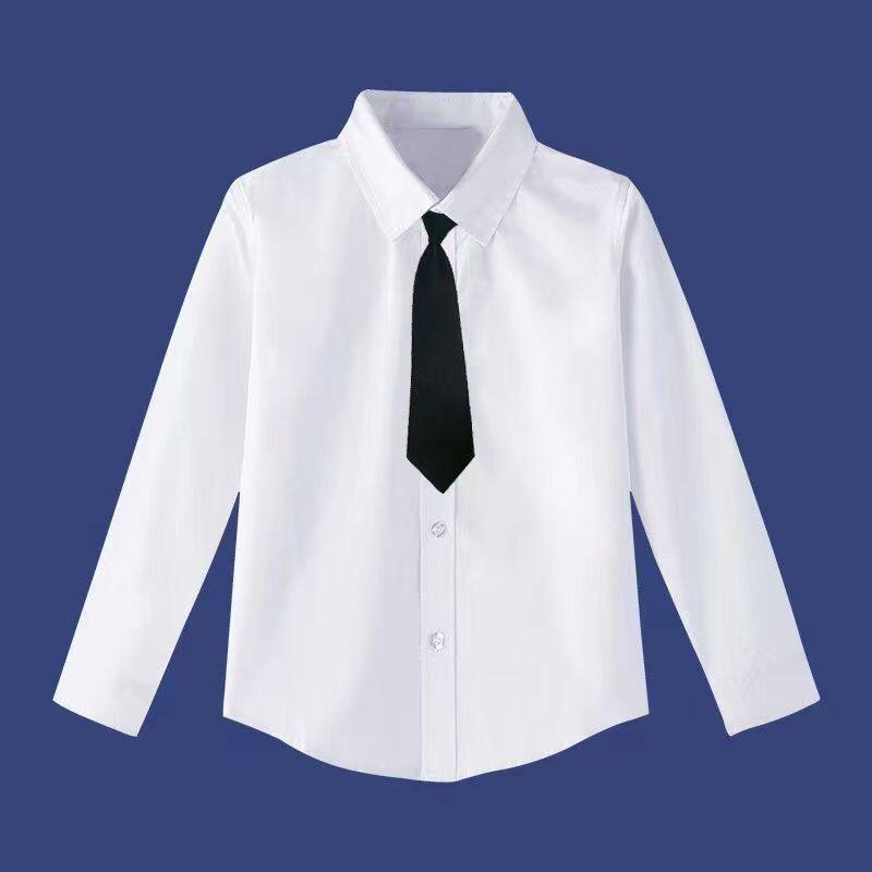 儿童白衬衫演出服男女童长短袖白衬衫春秋小学生学院风蝴蝶结校服