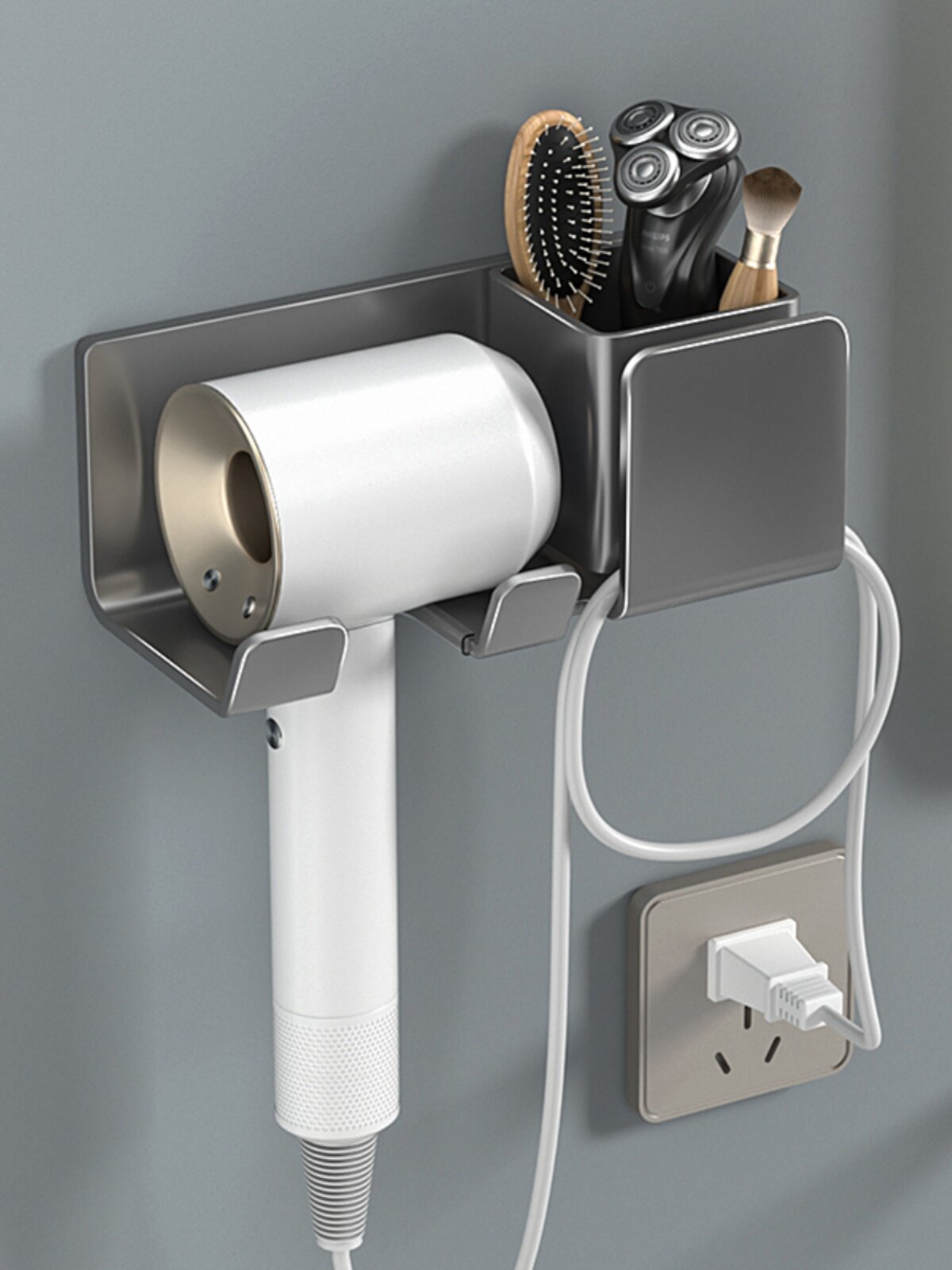 免打孔吹风机放置架卫生间置物架浴室厕所收纳架子挂风筒架胶水架