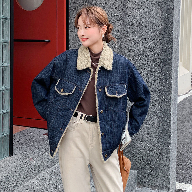 【大货】25冬装新款羊羔毛复合牛仔外套2C055-5109-P195控288,女装短外套,2C055