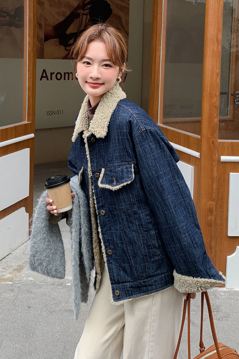 【大货】25冬装新款羊羔毛复合牛仔外套2C055-5109-P195控288,女装短外套,2C055