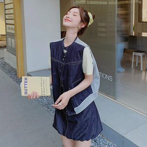【现货】25夏装新款牛仔针织拼接马夹套装2C055-5055-P165 控238图片
