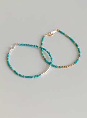 鸢语海|天然绿松石手串纯银碎银子手链不掉色小细链14k注金设计感