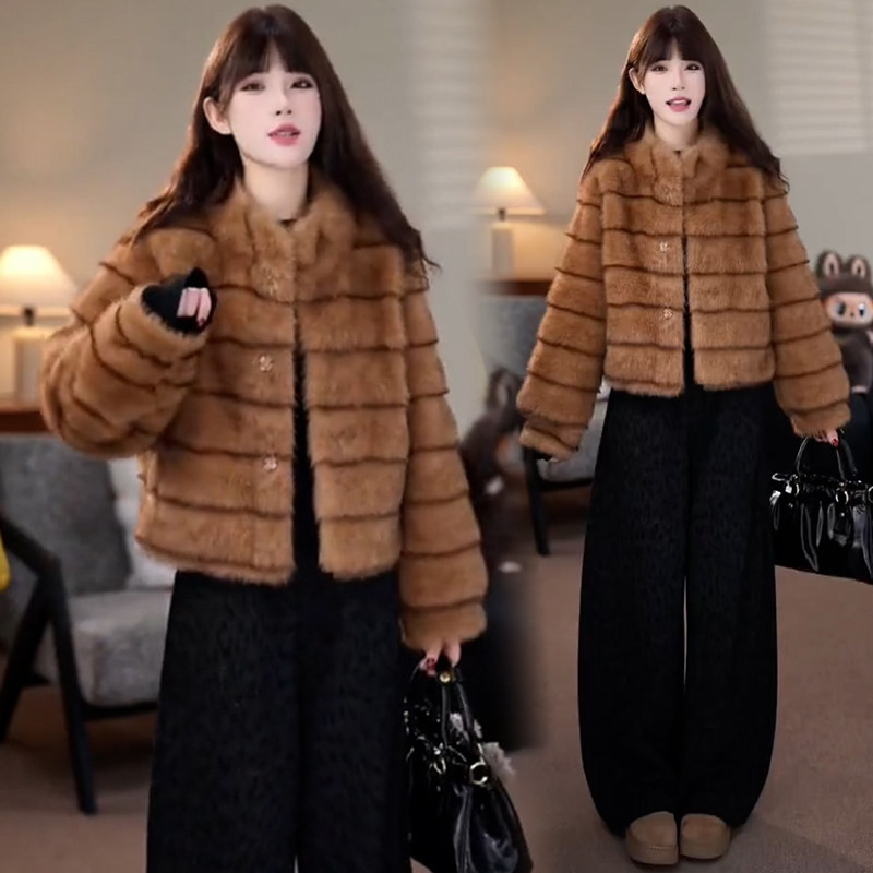 时尚皮毛一体短外套女冬季洋气宽松显瘦保暖立领仿皮草毛毛外套潮,女装/女士精品,短外套,淘宝优惠券,粉丝福利购,淘宝优惠卷