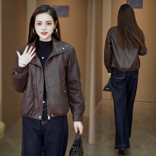 韩版 新款 宽松显瘦百搭PU皮夹克上衣 早春皮衣短外套女2026春季 时尚