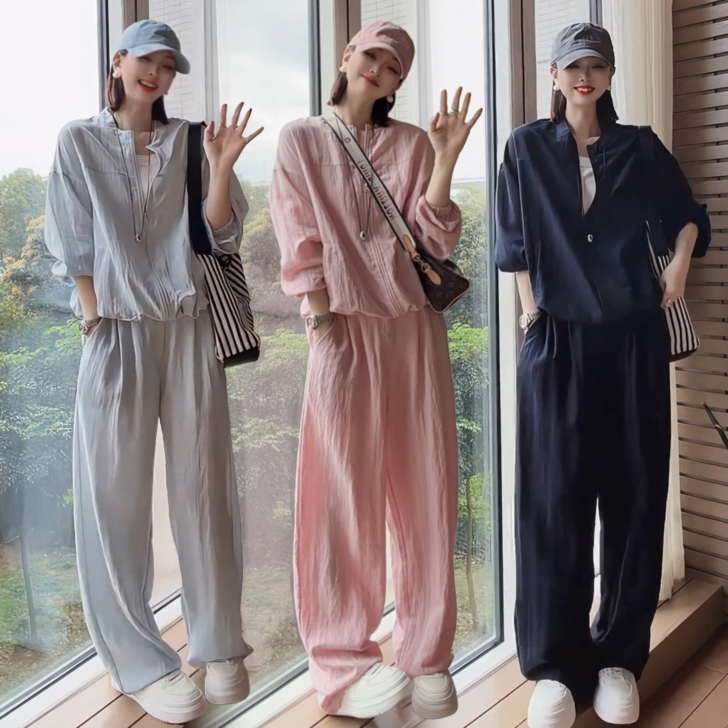 高级感显瘦休闲套装女2026夏新款慵懒风运动防晒开衫阔腿裤两件套