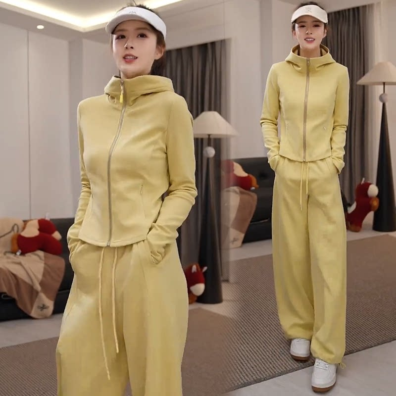 春季显瘦连帽卫衣阔腿裤套装女图片
