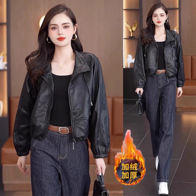 时尚气质皮衣短外套女2025秋冬新款加绒加厚显瘦港风保暖PU皮夹克,女装/女士精品,皮衣,淘宝优惠券,粉丝福利购,淘宝优惠卷