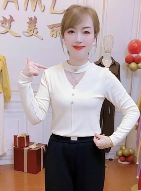 时尚V领长袖T恤025秋冬季新款修身减龄小个子内搭遮肉保暖打底衫