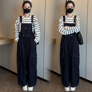 时尚学院风牛仔背带裤套装女2026春秋高腰显瘦小个子休闲两件套
