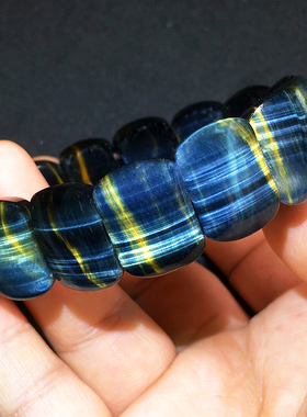 天然虎眼石手牌黄蓝梦幻虎睛石男士手串男款手镯超大宽版霸气款