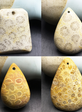 天然珊瑚玉水滴吊坠项链坠天然菊花石原石毛衣链挂件配饰一物一图