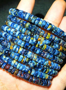 彼得石算盘珠手链叠珠手串纳米比亚料子小颗粒蓝色火彩猫眼手镯