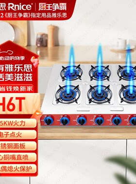 雅乐思商用煲仔炉H6T双排六眼灶不锈钢面板 蜂窝直喷炉3.5KW火力