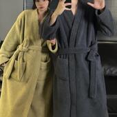 浴袍休闲男士 中长款 家居服 珊瑚绒加绒加厚保暖大码 情侣睡袍女冬季