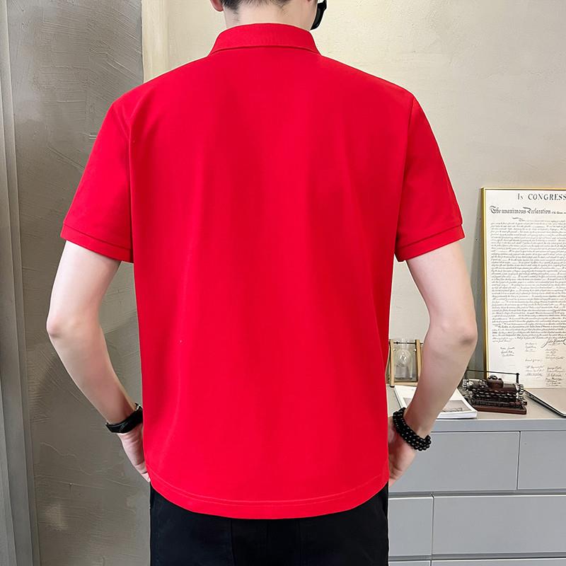 polo衫男士短袖t恤夏季薄款半袖红色上衣2025新款潮牌翻领体恤衫
