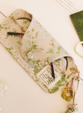 EVA布清新国风粉绿提花肌理布ins新中式气质墨镜眼镜收纳袋外挂包