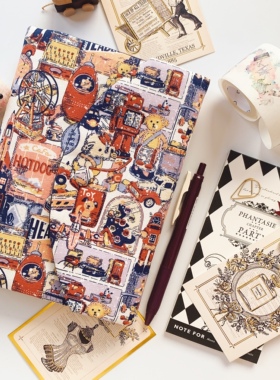 EVA活页A6游乐园童趣熊可爱涂鸦可拆内芯三折手账日记随身笔记本