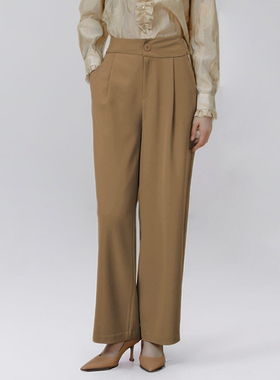 艺术感高腰阔腿直筒长裤女秋季百搭慵懒感宽松休闲裤子SP0569