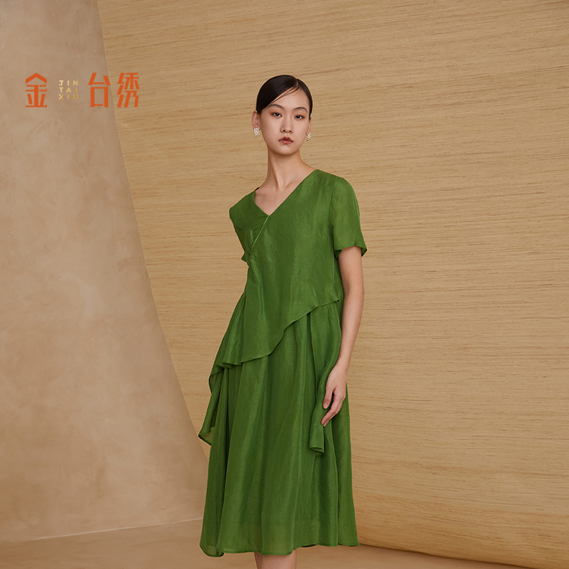 可议价 金台绣端雅假两件式连衣裙F37892-2299