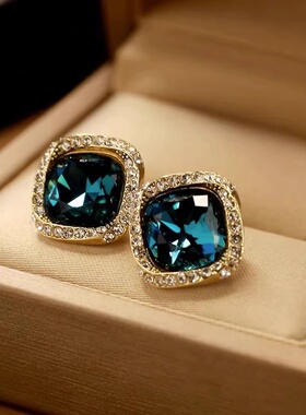 法国【设计师】Glam Dani 法式轻奢蓝色水晶耳饰小众设计方形耳钉