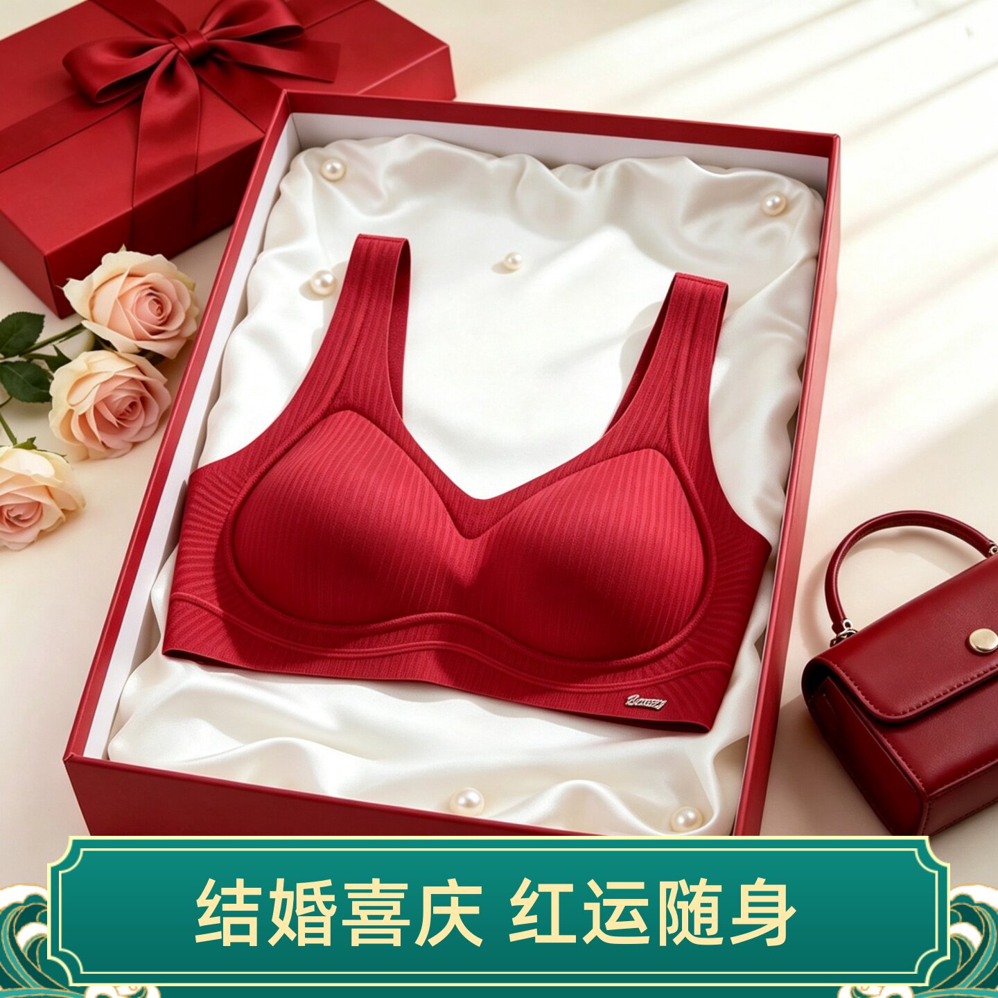 维多利亚本命年新娘红色无痕文胸