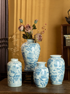 浅蓝色陶瓷花瓶插花手绘新中国风家居客厅装饰Bogu架瓷工艺品摆件