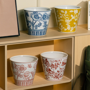 雨彤 手工陶瓷花盆青花瓷新年红色花瓶花盆家具摆件玄关无孔花瓶