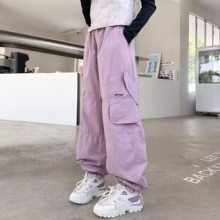 女童工装裤酷飒风2026新款春秋季女孩初中生大童阔腿裤休闲长裤
