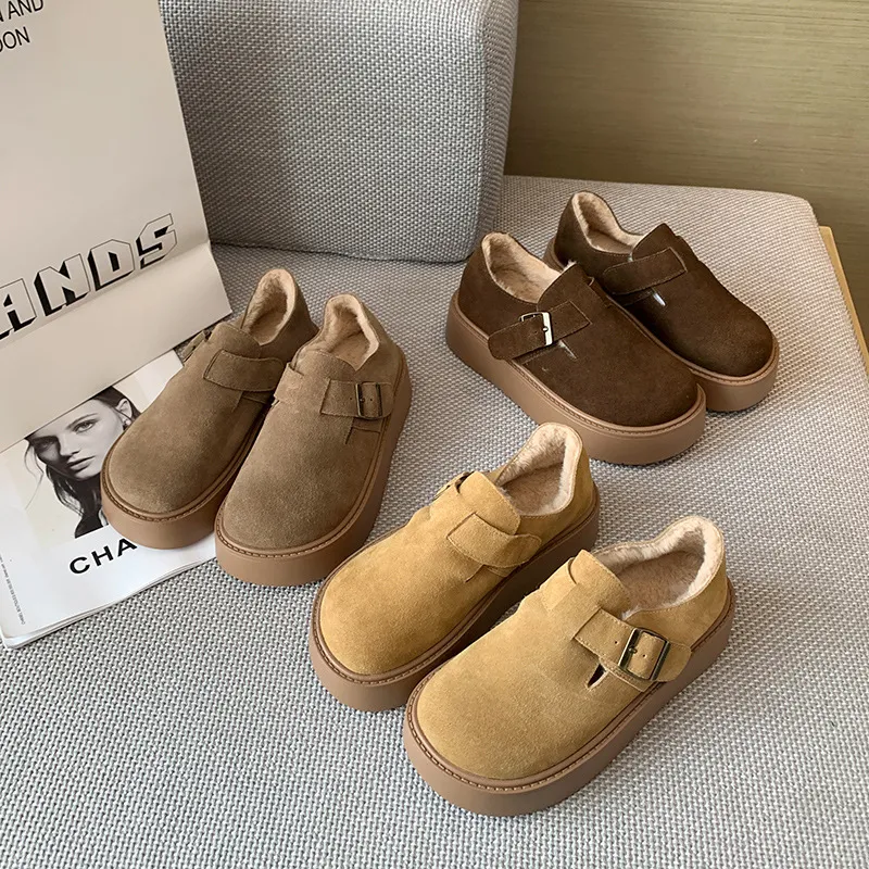 胖mm2025秋冬加绒保暖女厚底勃肯鞋增高棉鞋前掌加宽加肥大码女鞋