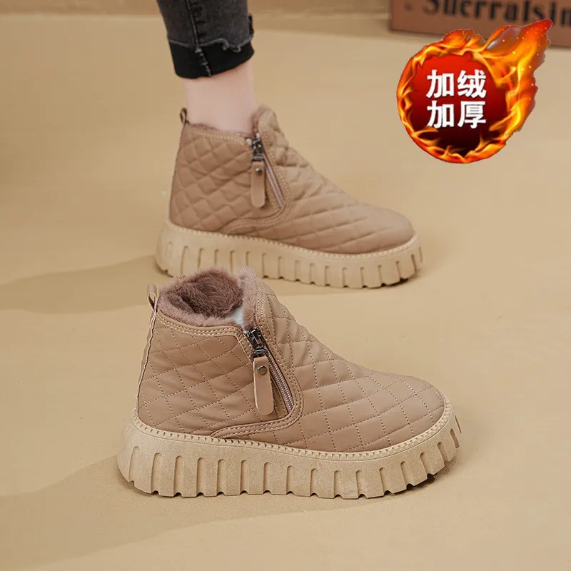 加绒雪地靴女2025冬季新款女鞋韩版百搭厚底增高加厚保暖棉鞋短靴