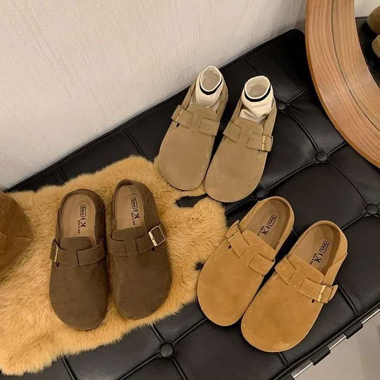 勃肯鞋女两穿女鞋2025新款秋季一脚蹬懒人单鞋复古平底博肯豆豆鞋