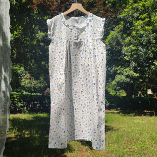 纯棉夏季薄款女士睡裙中老年妈妈加大码无袖梭织全棉棉布睡衣