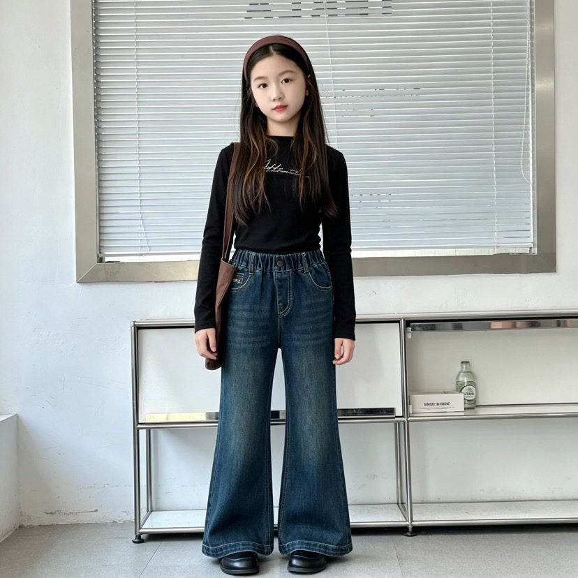 女童喇叭裤春秋2026新款中大儿童牛仔裤